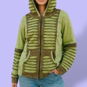 1990s Rising International Green Textured Fairy Grunge Zip-Up Hoodie